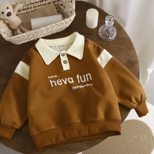 Men's Han Style Hooded Sweatshirt New Collar Polo Shirt Children Spring Autumn Loose Long Sleeve Shirt Toddler Casual Top Wholesale