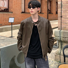 美式复古短款机车皮衣春秋季男女宽松痞帅立领PU皮夹克外套上衣潮