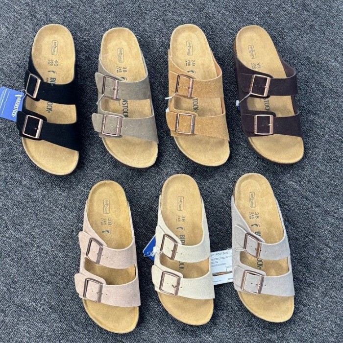 Classic Birkenstock leather cork double-strap sandals for men and women, BK flat lightweight versatile open-toe sandals for women Classic Birkenstock leather cork double-strap sandals for men and women, BK flat lightweight versatile open-toe sandals for women