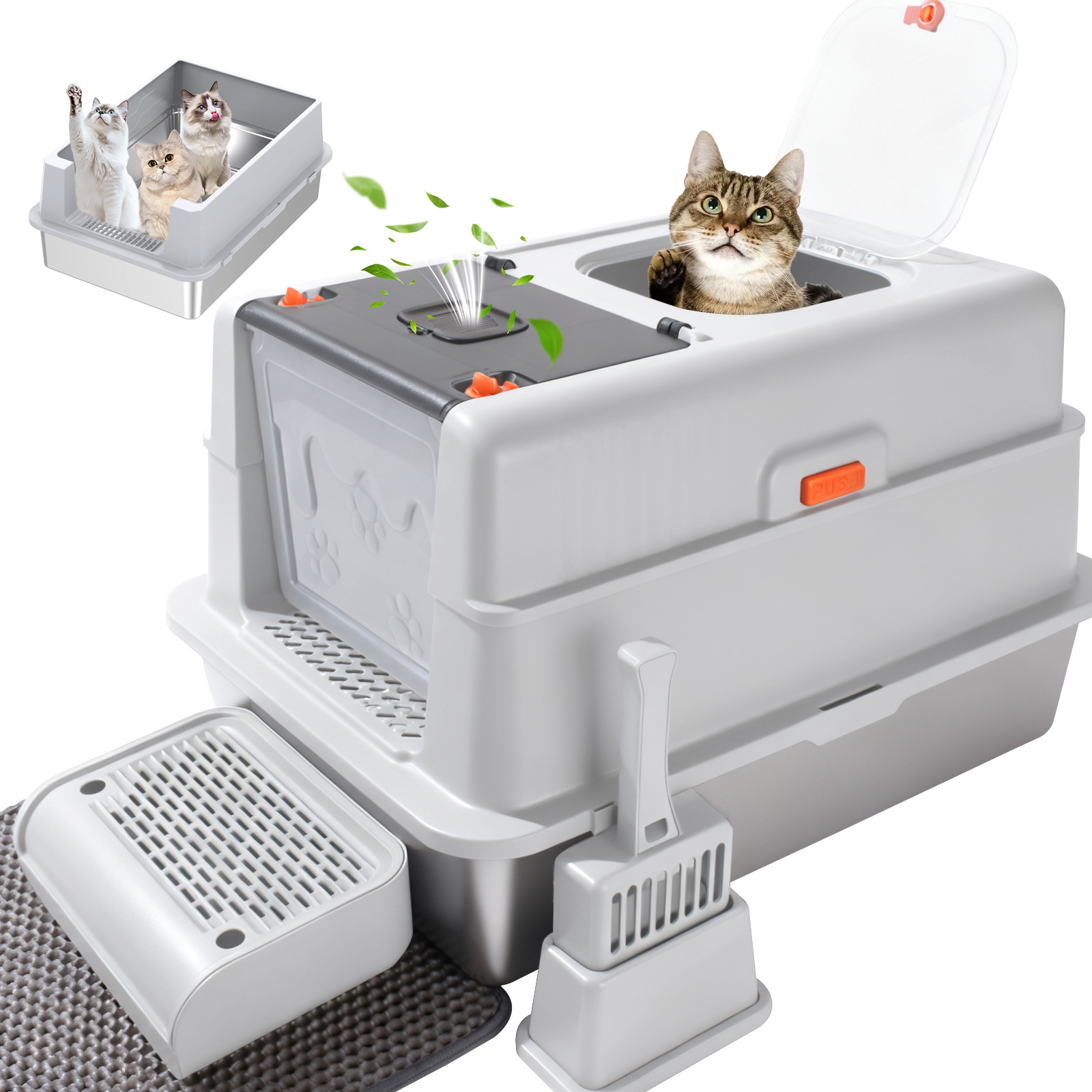 Acero inoxidable semicerrado tipo cajón super grande anti-derrames anti-odorante lavabo de arena para gatos cubierta de inodoro para gatos
