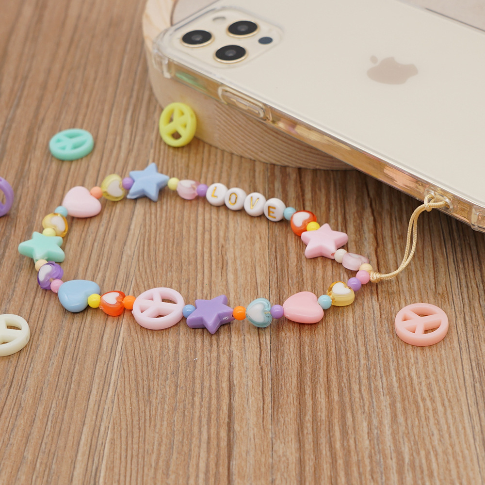 Acrylic Beads Female Love Letters Mixed Color Peach Heart Five-pointed Star Mobile Phone Strap display picture 2