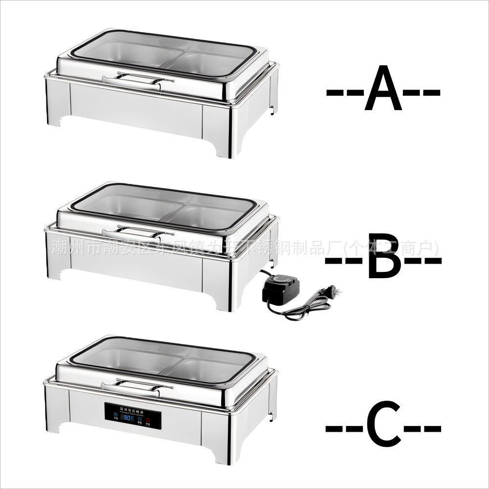 Estufa eléctrica de acero inoxidable para buffet, estufa visual para buffet, olla para calentar desayunos de hotel, vajilla, temperatura constante, control inteligente de temperatura.