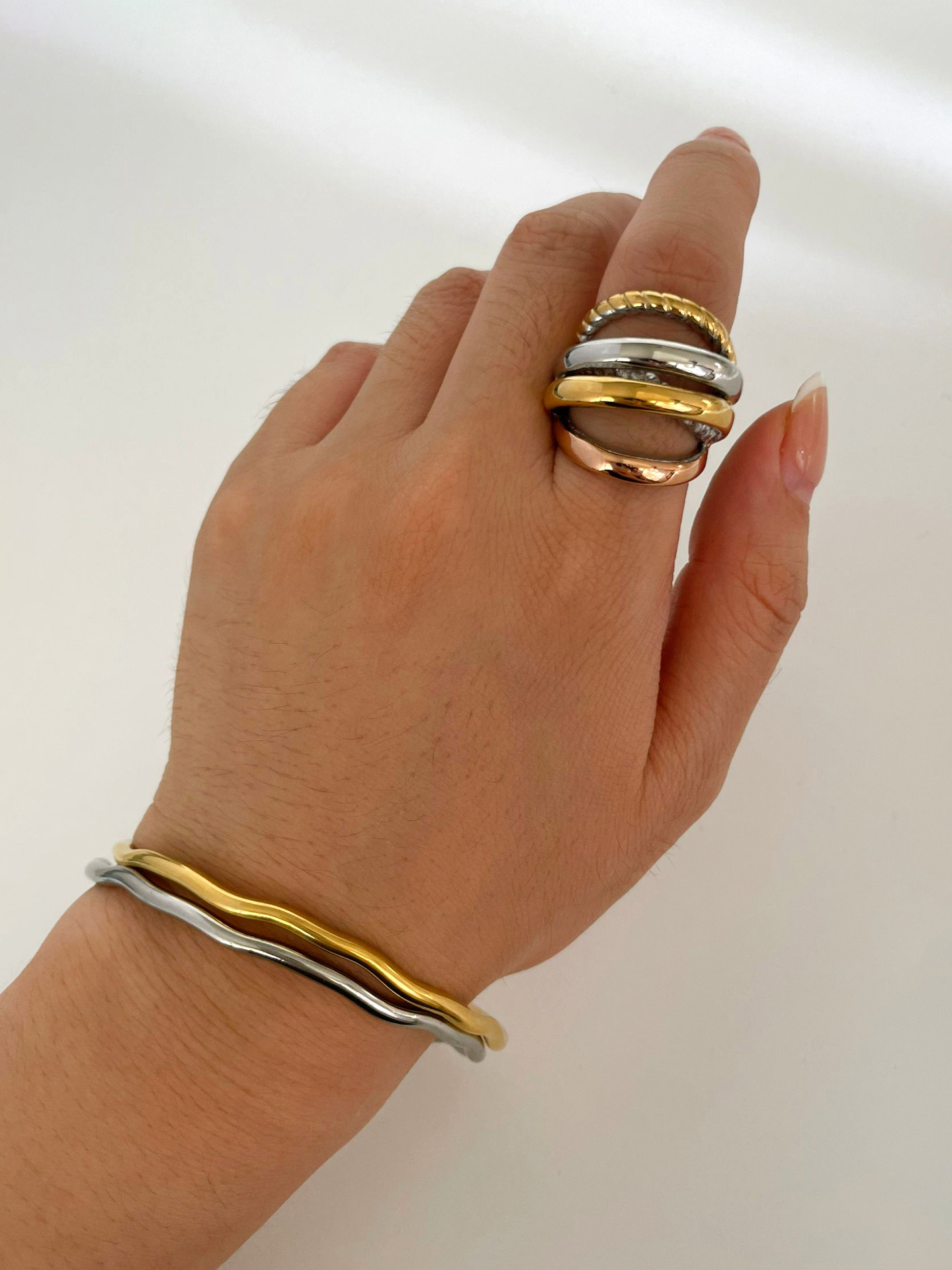 PVD Coated Gold Plating Process Real Gold Plated Plating Material Rings Classification PVD Coated Real Gold Plated Geometric 304 Stainless Steel Vintage Style Classic Style Waterproof Non Tarnish Surgical Steel Rings