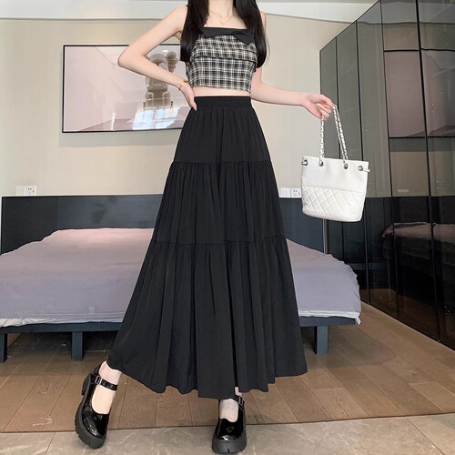 2025 Spring/Summer Sweet & Elegant All-Match A-Line Skirt: Slimming High-Waisted Mid-Length Casual Flared Design