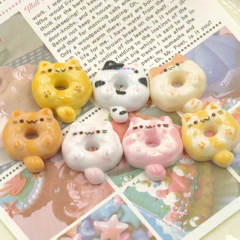 Cute Cartoon Kitten Donut DIY Handmade Cream Glue Keychain Hairpin Refrigerator Magnet Resin Jewelry Accessories