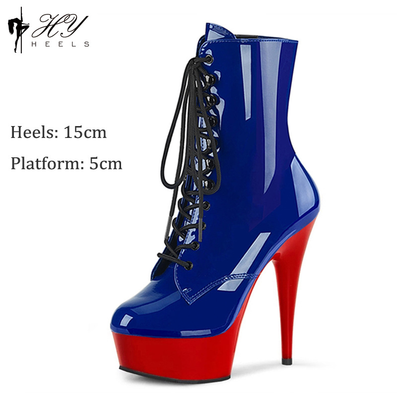 Giày cao gót boot ngắn nữ dây buộc gót siêu cao 15cm — Màu đen, Màu hồng, Màu trắng, Màu mơ chi tiết 3