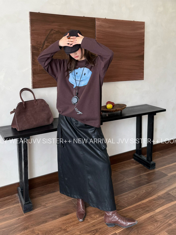 JVV十三行2025年秋季新款时尚口袋设计感长裙PU皮革半身裙女71316|undefined