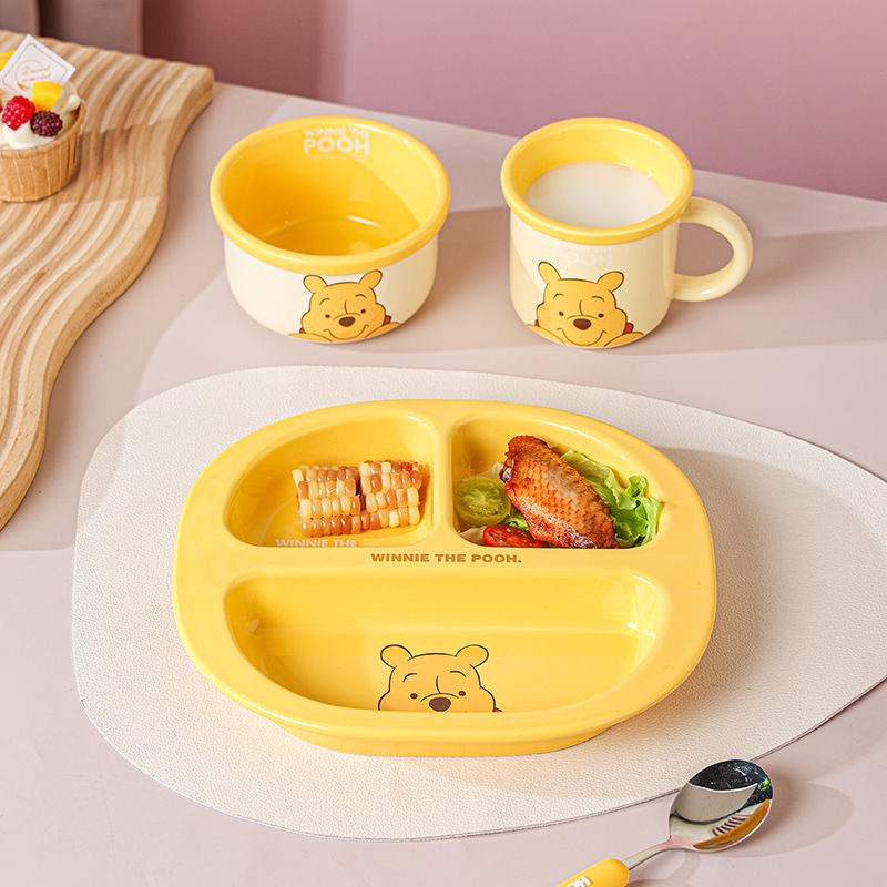 Juego de cuencos y cucharas de Disney Stitch engrosado, anti-escaldado, lindo regalo, vajilla de cerámica, cuencos para niños, envío gratis de alto valor