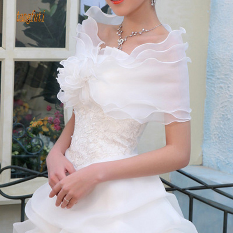 European and American Handmade Flower Organza Lace-Up Shawl Small Cape White Beige Wedding Bridal Accessories Women's Jacket European and American Handmade Flower Organza Lace-Up Shawl Small Cape White Beige Wedding Bridal Accessories Women's Jacket