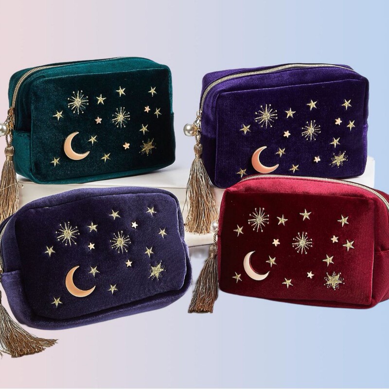 Four-Color Star and Moon Velvet Cosmetic Bag Storage Bag Clutch Bag Toiletry Bag Large Capacity Travel Bag Exquisite Embroidery Bag Four-Color Star and Moon Velvet Cosmetic Bag Storage Bag Clutch Bag Toiletry Bag Large Capacity Travel Bag Exquisite Embroidery Bag