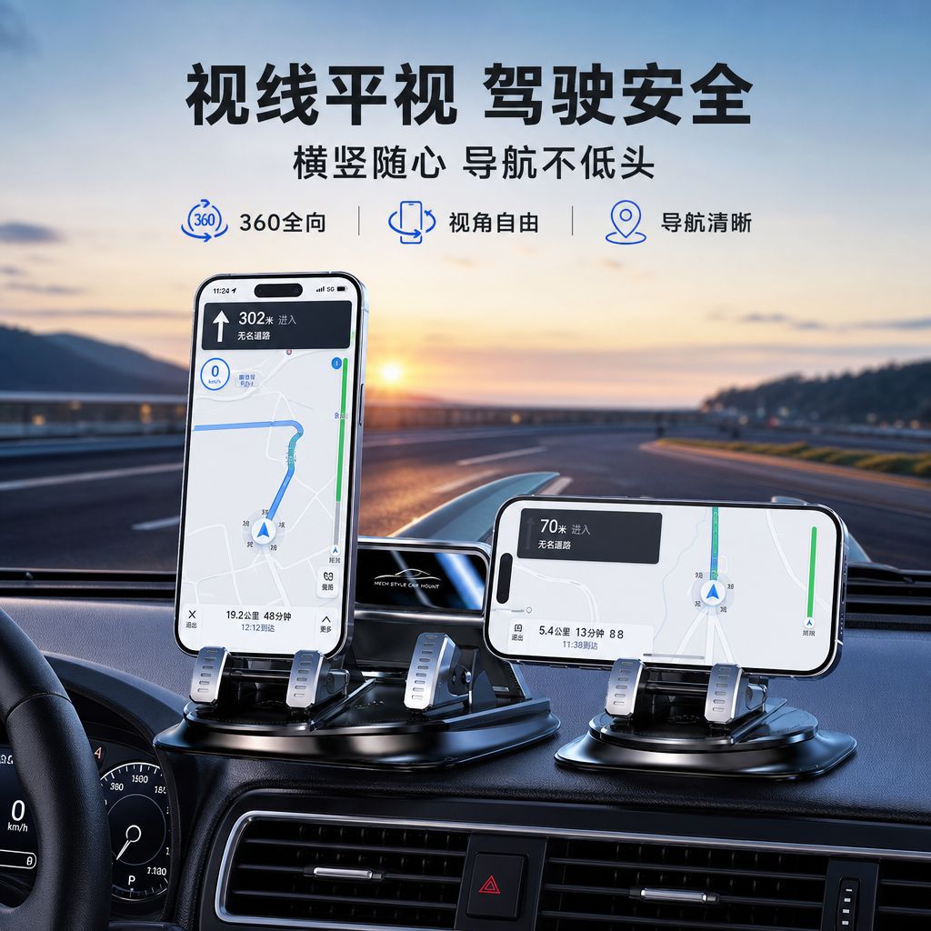 Car-mounted 360-degree rotating phone dashboard suction cup navigation holder, special dashboard non-slip mat bracket