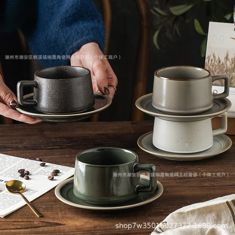 Tazas de café vintage, platos, tazas de cerámica gruesa, tazas de flores, tazas de café caseras de alta calidad, tazas de café con latte