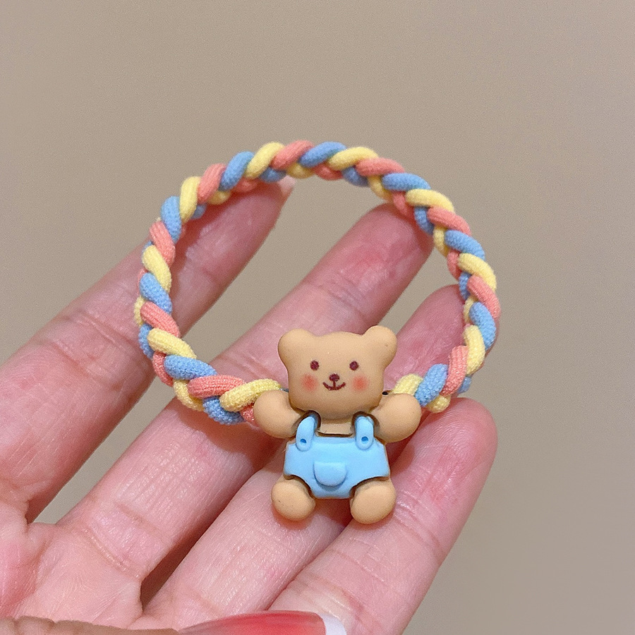 Cute rabbit bear head rope rubber band ins woven high elastic hair band hair rope Mori women's new ponytail tie