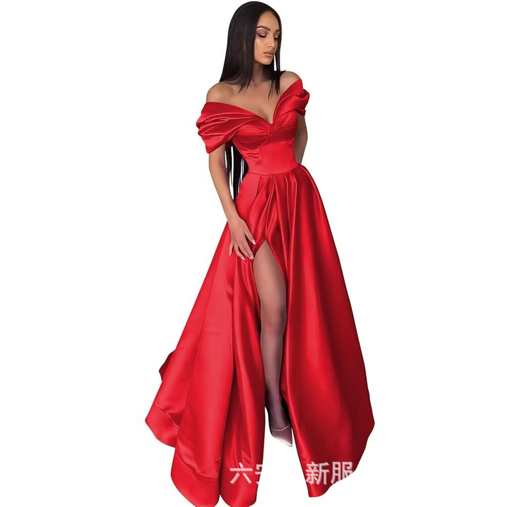 Amazon mujer hombros abiertos corazón vestido de baile largo vestido formal de noche con un vestido abierto