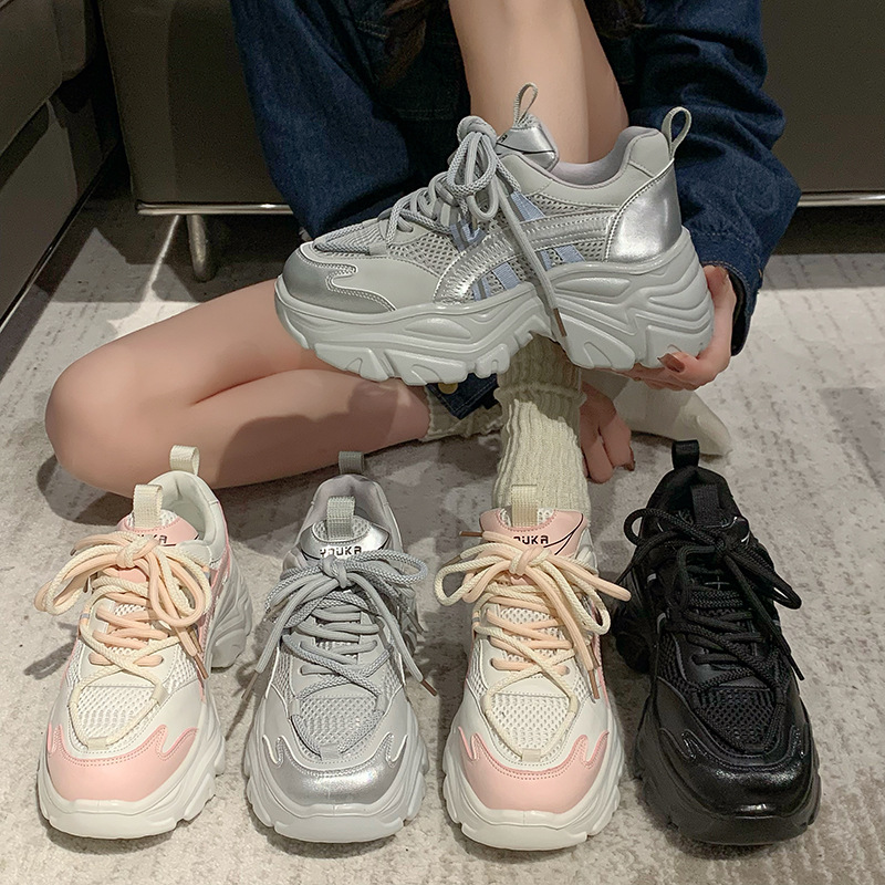 Scarpe da papà da donna 2024 nuova moda primaverile retrò piccole scarpe sportive con lacci alte con suola spessa_voghion.com