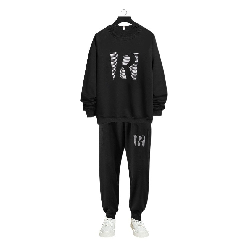 DW1037-DK2037 extra large size suit sports cotton fleece-lined fat sweater pants men's autumn and winter Plus
