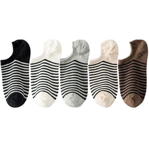 Women's Summer Thin Striped Ship Socks with Ins Trend Pure Cotton Non-Slip Invisible Short Socks, Versatile for Summer