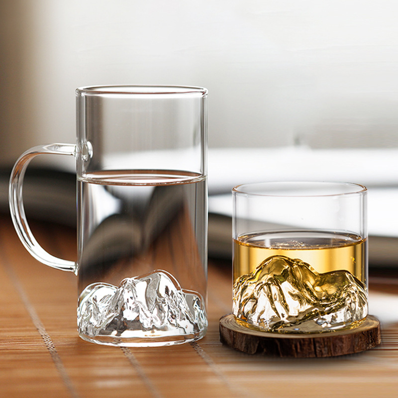 玻璃观山杯日式富士山藏山杯日本威士忌酒杯家用高颜值水杯创意