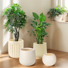 メーカーの卸売りはセメントの大口径のプラスチックの植木鉢の大型のシミュレーションの木の造花の装飾の鉢の着地するたらいの卵の形をまねます。