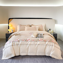 全棉刺绣长绒棉磨毛四件套床单式纯棉宽边套件床笠款高档床品批发