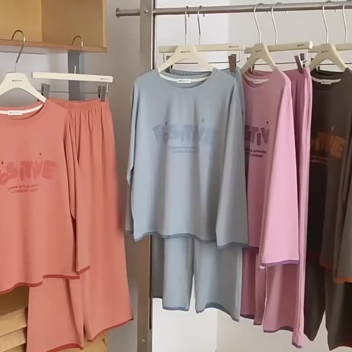 Jian Man Ni Lazy Contrast Color Pure Cotton Homewear Women's Autumn Long Sleeve Long Pants Casual Loose Outerwear Pajama Set