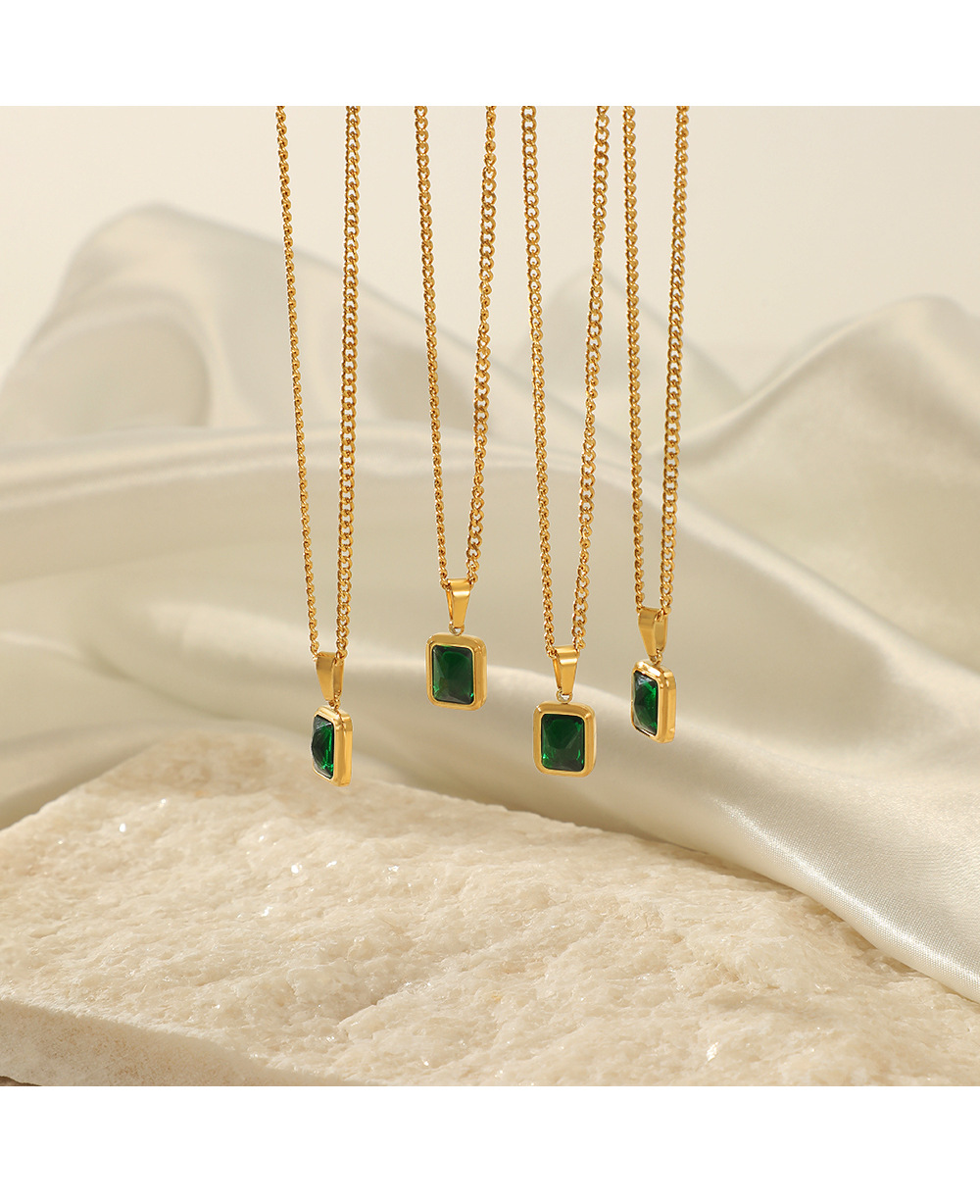 Retro Square Titanium Steel Inlay Zircon Pendant Necklace_colorza_1