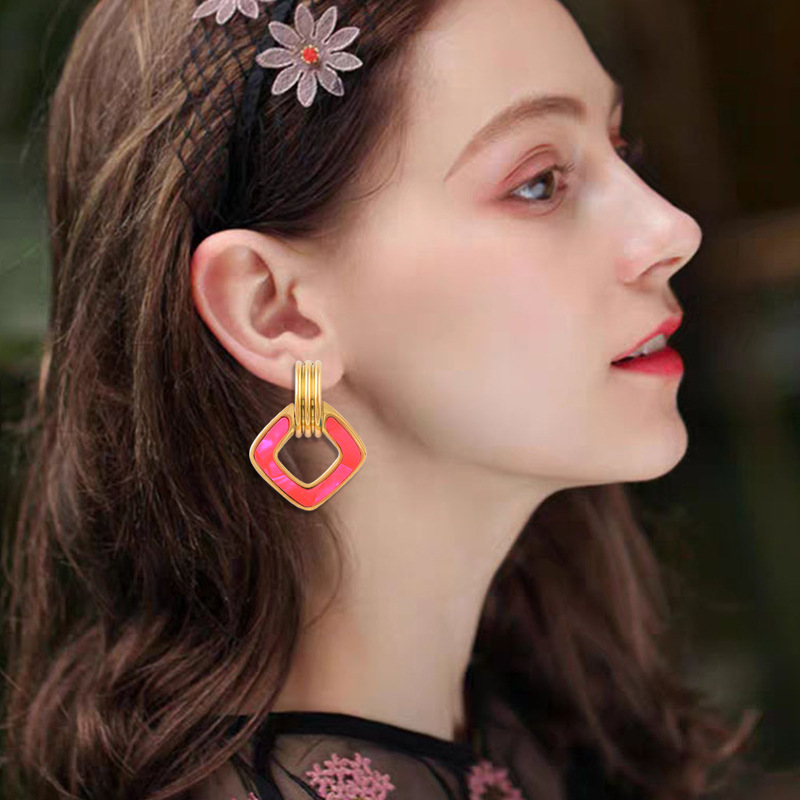 Fashion Square Arylic Titanium Steel Drop Earrings 1 Pair