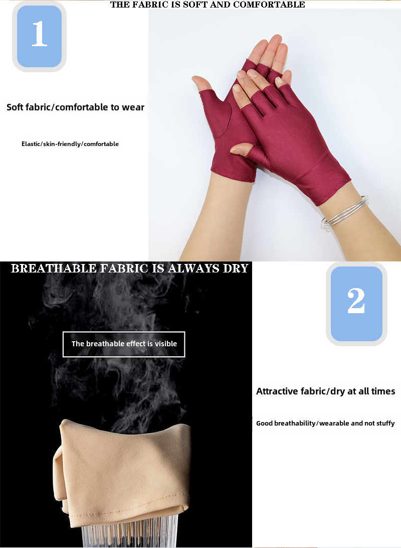 Γάντια μισού δακτύλου Dew Five-Finger Υπερελαφριά λεπτά νύχια Χορός Τετράγωνος χορός Αντηλιακό Ιππασία Οδήγηση Προστασία δύο τμημάτων Συλλογή_voghion.com