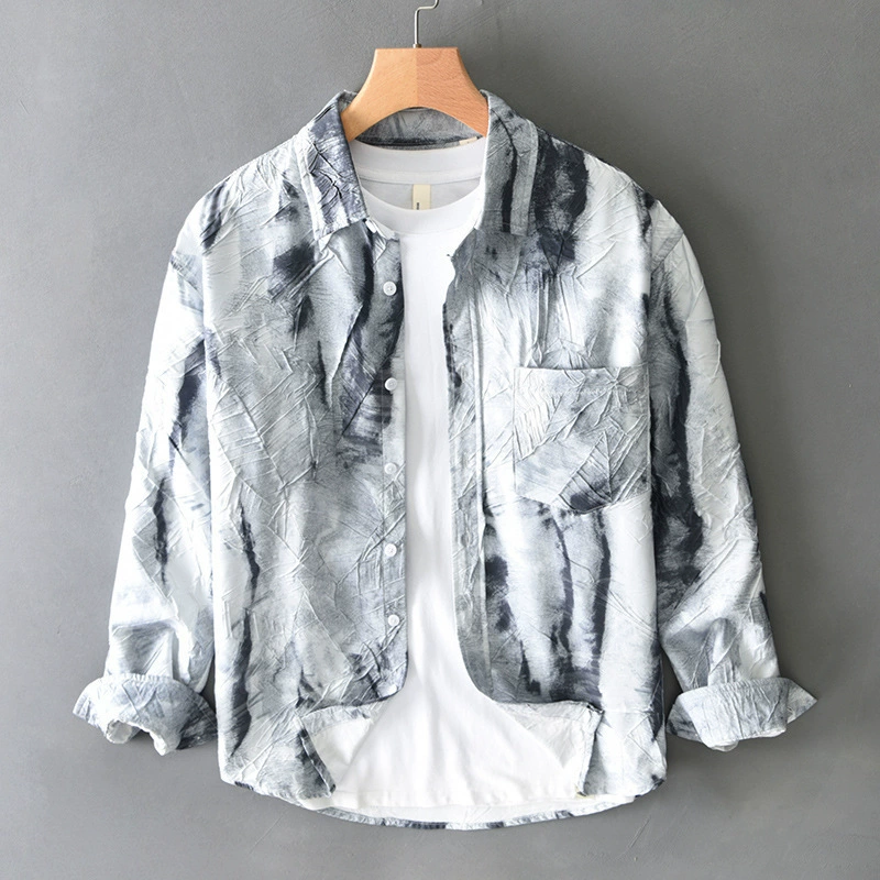 T727 мужская весенняя новая повседневная рубашка с длинными рукавами