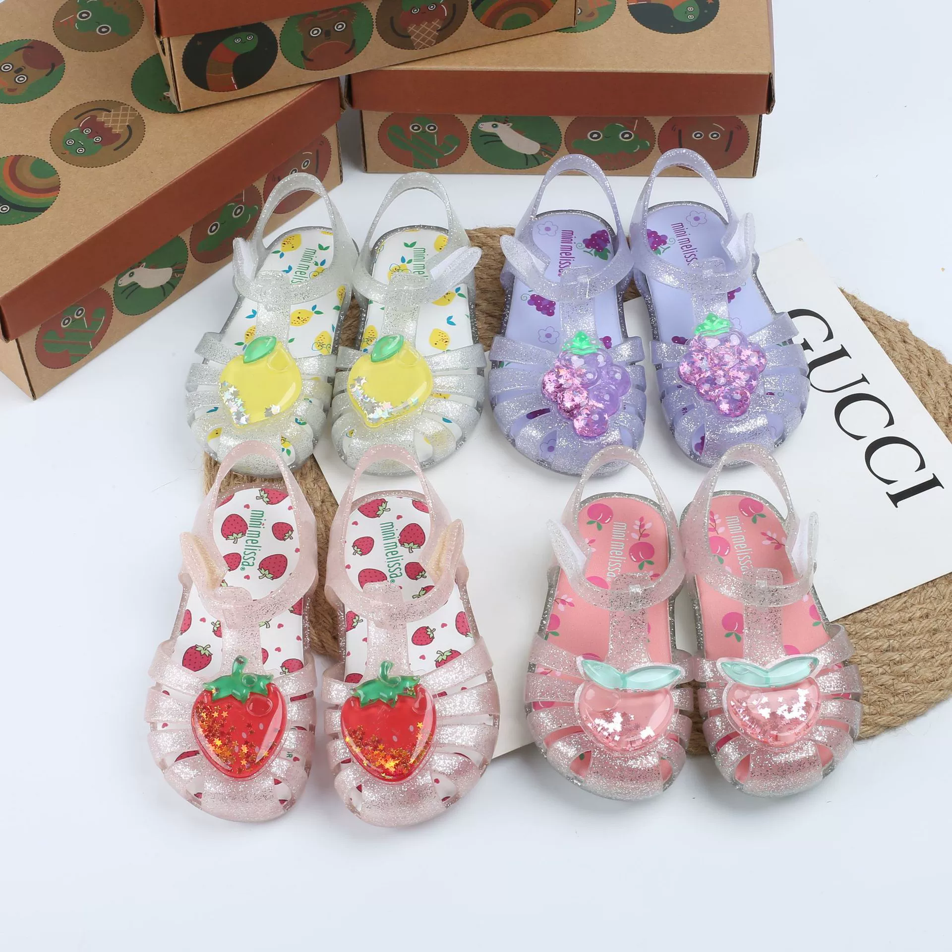 2022 новые детские желейные туфли Melisa, Детские полые сандалии с закрытым носком, сандалии с мягкой подошвой и фруктовой клубникой