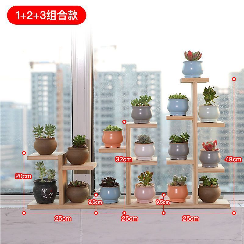 Fábrica directa de madera sólida flotante estante de flores multicapa sala de estar interior estante de flores de escritorio pequeño balcón estante de maceta de flores