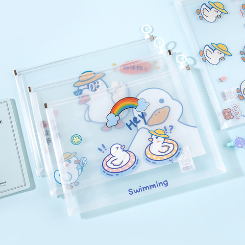 Cartoon cute transparent frosted PP file bag A4 thickened side bag file bag test paper bag storage stationery set