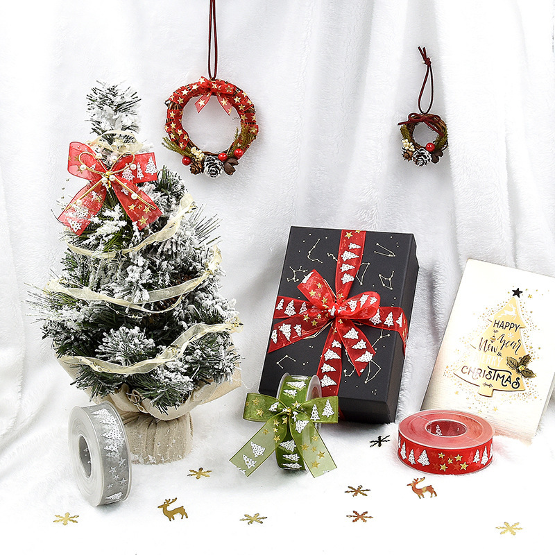 AliExpress transfronterizo estrella de cinco puntas estampado cinta de decoración de Navidad embalaje de regalos pulverizador cinta de árbol de Navidad 5 metros