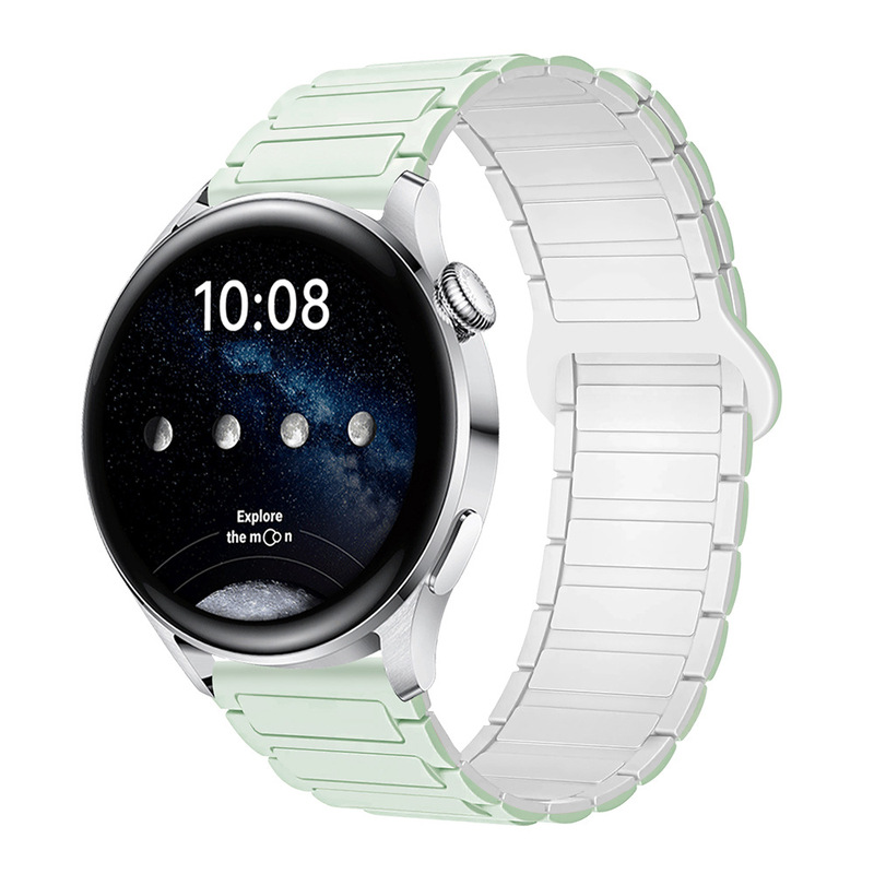 适用三星华为表带GT3/4/5荣耀watch4567二代三珠硅胶磁吸手表带|undefined