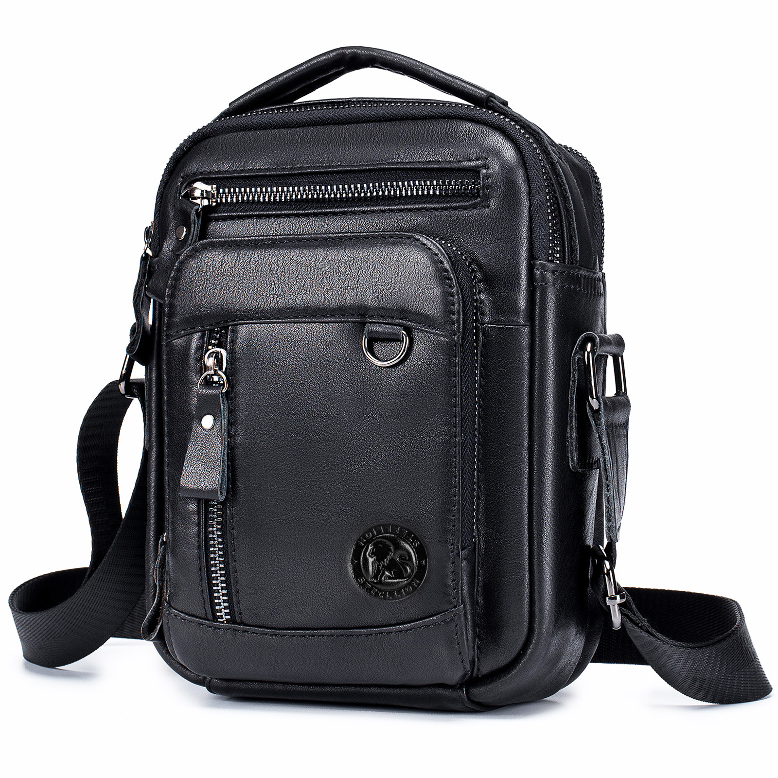 Bolso Bandolera de Piel de Vaca para Hombre, Piel de Vaca de Primera Capa, Multifuncional, para Trabajo