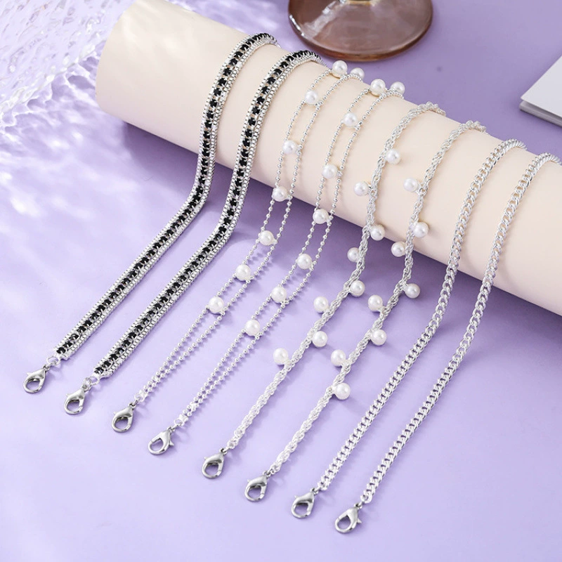 Ремешок с ремнями и ремнями Цепь с платиновой юбкой с регулируемой открытой заменой Ремешок с жемчужной цепью с водяными стразами