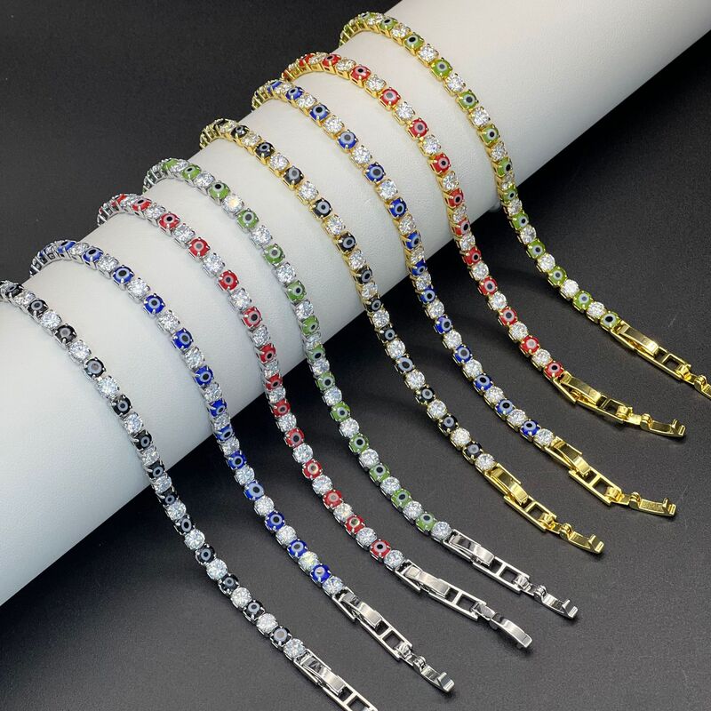 European and American New Hip-Hop Style Devil's Eye Zircon Oil-Drip Bracelet Micro-Encrusted Diamond Tennis Chain Amazon Hot Seller European and American New Hip-Hop Style Devil's Eye Zircon Oil-Drip Bracelet Micro-Encrusted Diamond Tennis Chain Amazon Hot Seller