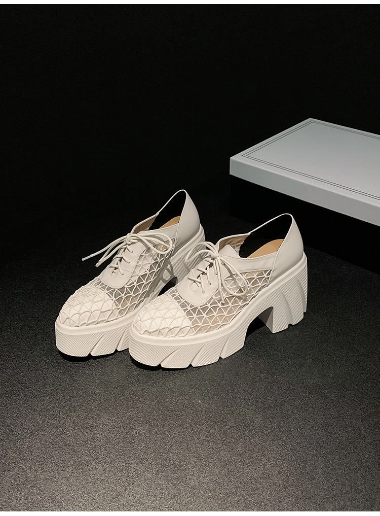 Giày cao gót nữ mũi nhọn gót xuồng platform 10 cm, đế dày ren hở mũi — màu be, màu đen chi tiết 16