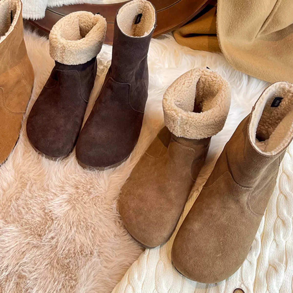 两穿保暖雪地靴女2025秋冬新款厚底毛毛勃肯棉鞋复古加绒短靴女鞋