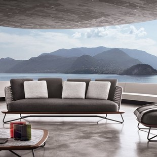 Nordic Outdoor Sofa Villa Courtyard Open-Air Rattan Sofa Set Hotel Model Room Rattan Furniture Light Luxury Style