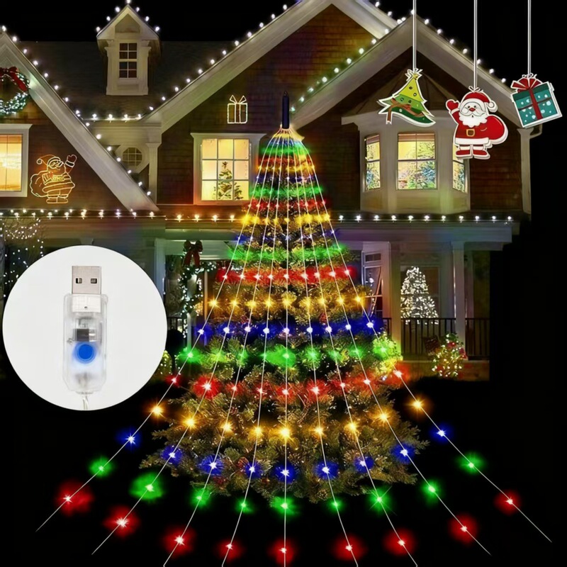 New Christmas Tree Waterfall Lights for Decorating the Garden, Indoor and Outdoor Tree Cover, Flowing Waterfall Led Tree Lights, Cable Type New Christmas Tree Waterfall Lights for Decorating the Garden, Indoor and Outdoor Tree Cover, Flowing Waterfall Led Tree Lights, Cable Type