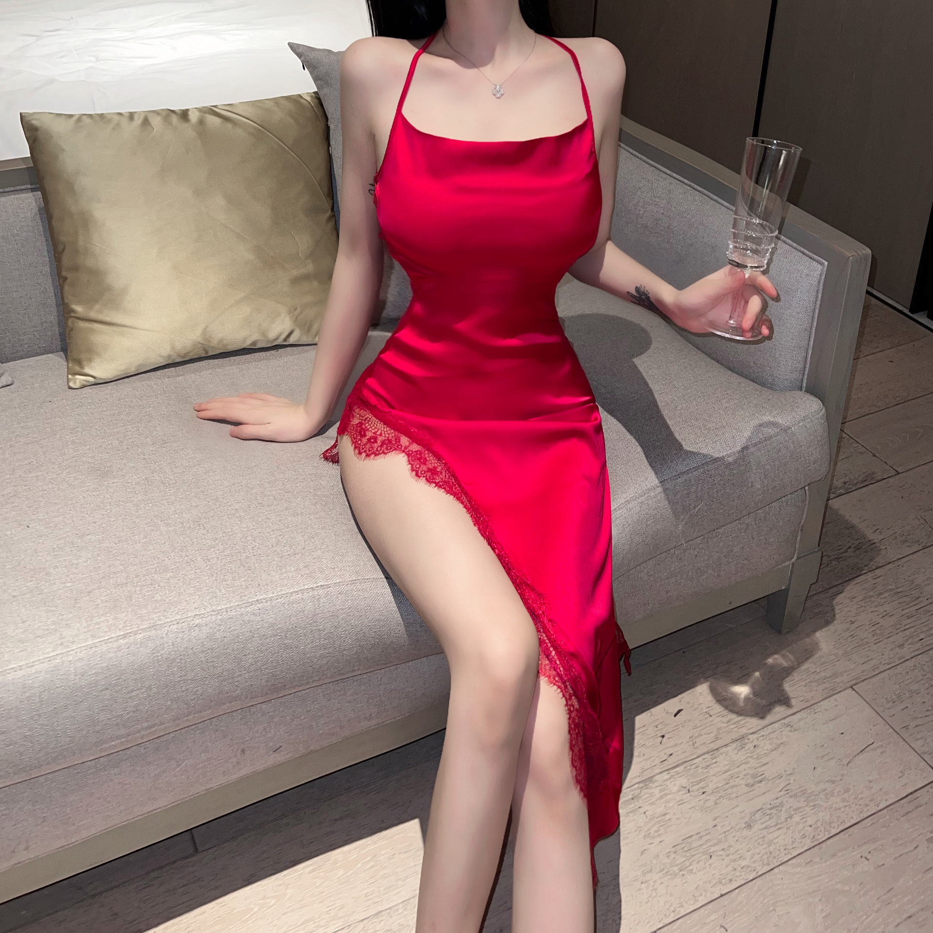 Tienda de fábrica sexy lencería sexy Pure Desire Girl Royal hermana encaje split tight Sling vestido traje 5293