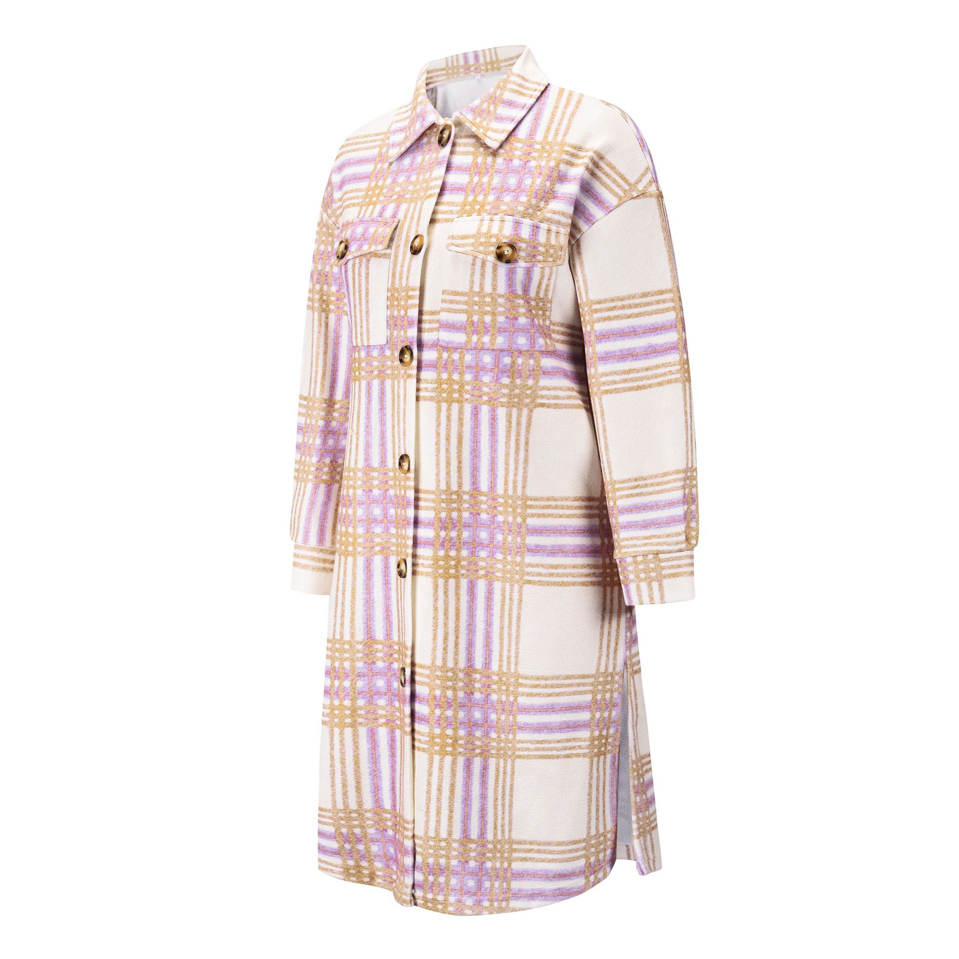 New Autumn And Winter Plaid Long-sleeved Long Cardigan Coat