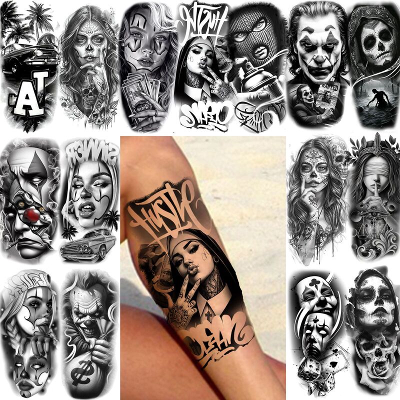 Cross-Border New Product Chicano Niche High-End Tattoo Stickers for Arms and Thighs Temporary Tattoos Temu European and American Tattoo Cross-Border New Product Chicano Niche High-End Tattoo Stickers for Arms and Thighs Temporary Tattoos Temu European and American Tattoo