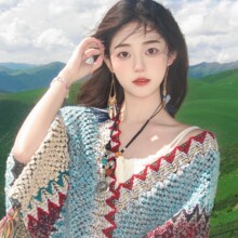新款民族风新疆西藏旅游保暖披肩川西青海湖沙漠草原大西北穿搭