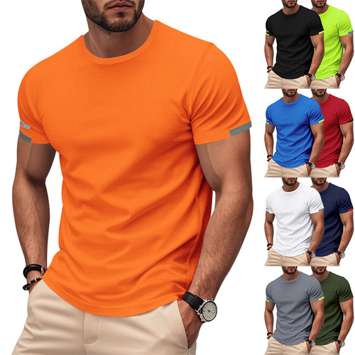 TK Cross-Border Bestselling Men's Medium Marathon Election Suit Quick-Dry Running Round Neck Casual Advertisement Shirt Short Sleeve