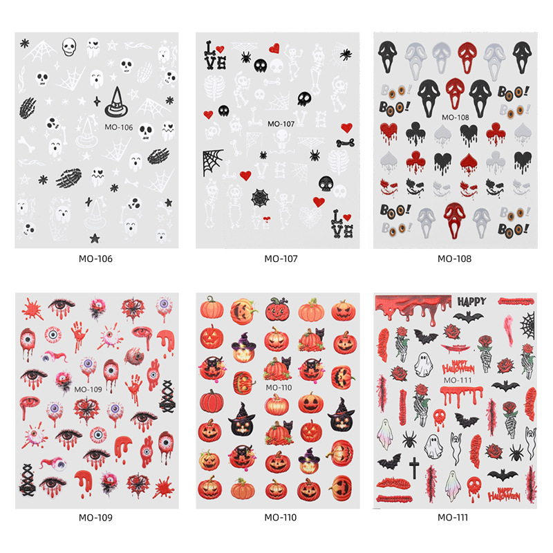 Nuevas pegatinas de alivio de uñas de Halloween cráneo calabaza fantasma 3D pegatinas de uñas tema Diablo