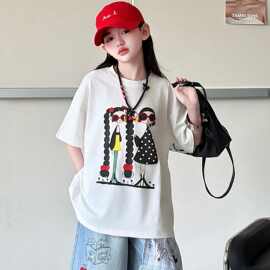 2026新款夏季女童纯棉短袖T恤上衣百搭休闲舒适夏装女孩圆领T恤潮