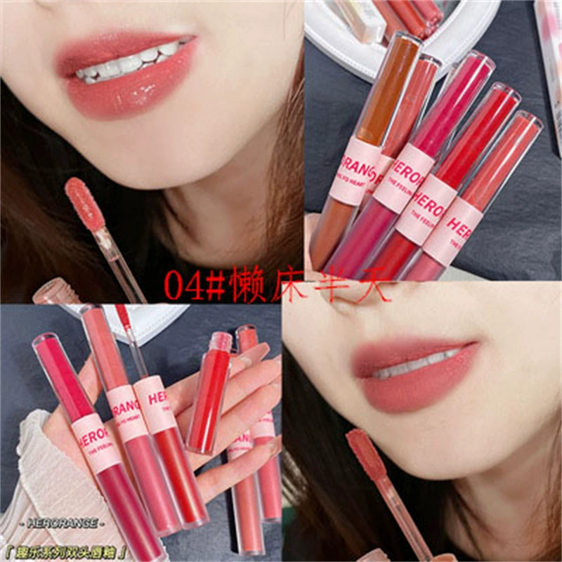 Double-sided lip gloss, waterproof lipstick, 2 in 1, mirror effect, intense hydration, does not fade