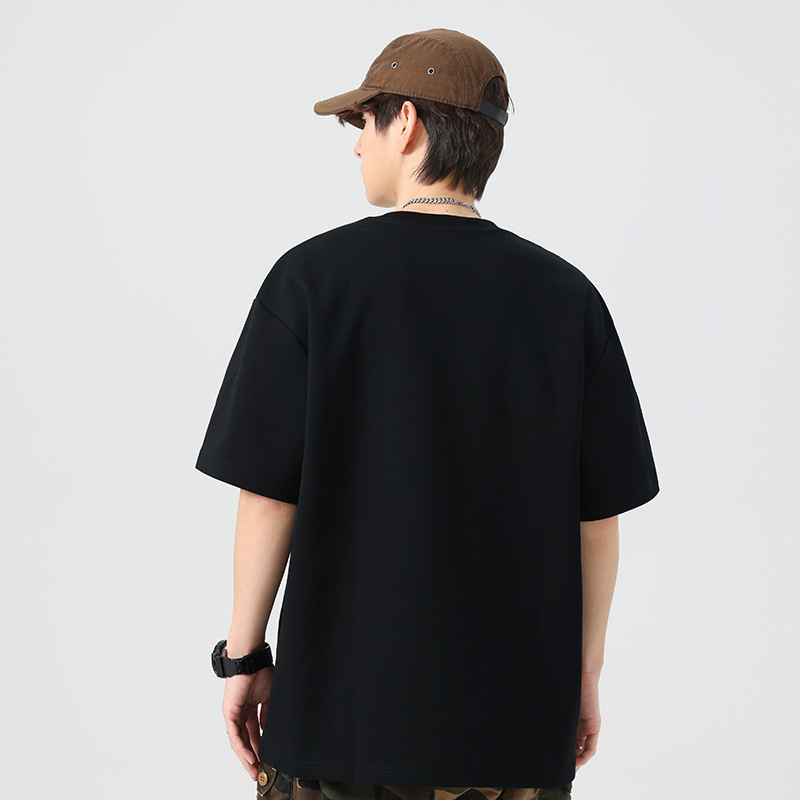 Free Shipping 2025 Summer New Pure Color Short-Sleeved T-Shirt Men's American Retro Trendy Brand Men's Clothing 2025